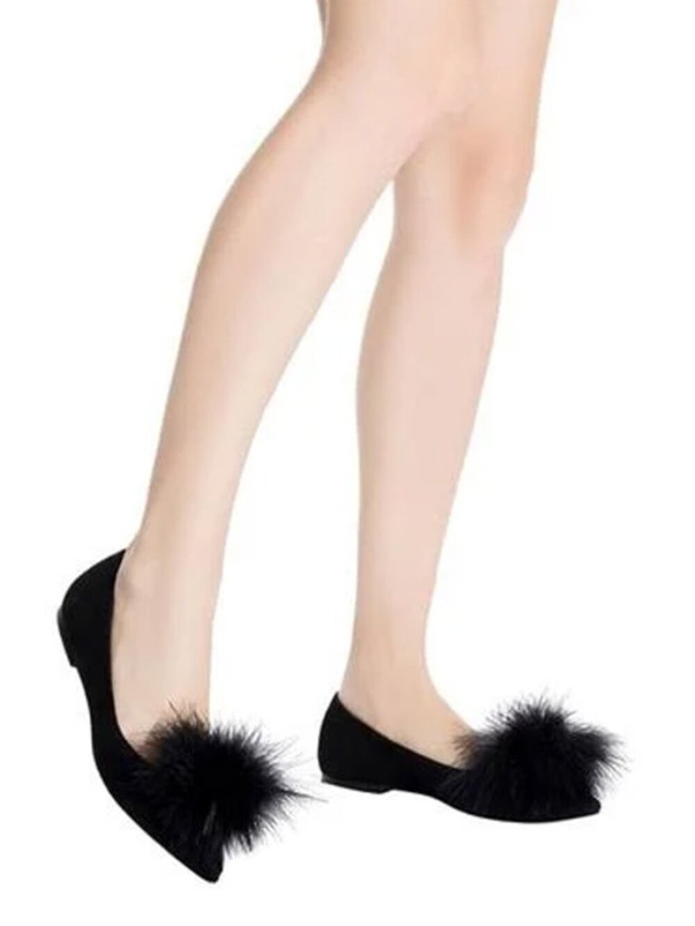 Larroude Lee Black Suede Pom Pom Flats Size 6.5